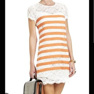 BCBGMaxAzria Orange and White Lace Striped Dress